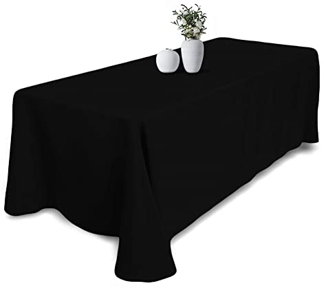 Kapwall Schwarze Tischdecke, 152 x 260 cm, Polyester, rechteckig, waschbar, Flecken- und knitterfrei, ideal für Hochzeit, Restaurant, Party, Bankett, Dekoration