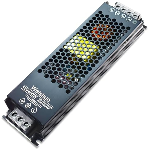 LED Trafo 12V 400W 33.3A AC 220V auf DC 12V, Ultradünn Konstante Spannung Netzteil mit Überlastschutz Leise, IP20 für LED Streifen, Spotlight & Innenleuchten