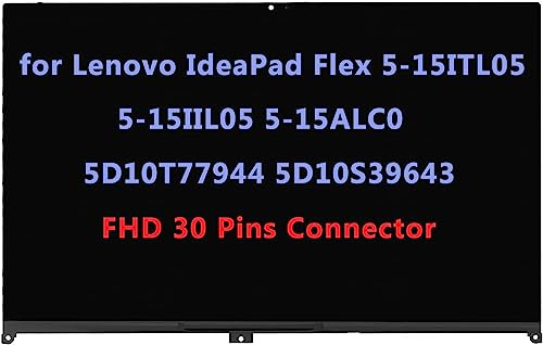 15.6 Replacement for Lenovo IdeaPad Flex 5-15ITL05 5-15IIL05 5-15ALC05 82HV 82HT 81X3 5D10T77944 5D10S39643 FHD-IPS LCD Display Touch Screen Digitizer Assembly Bezel with Board