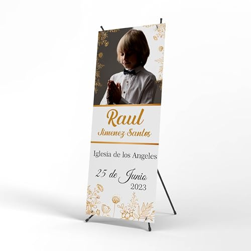 Cartel Personalizado Comunion - Photocall comunion con Foto para Decoracion | Print Stamp Love, Decoracion comunion, Lona personalizada PVC Resistente con Estructura, Montaje fácil (70x180cm) MODELO 5