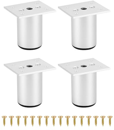 QWORK® 4 Pack Adjustable Furniture Feet, Ø38mm, Height 60mm - 75mm, Aluminum Alloy Furniture Legs Cabinet Legs with Screws
