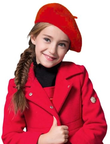 Kids Wool Blend French Beret Hat Girls Boys Classic French Style Artist Beret Beanie Cap Solid Color Winter Autumn Warm Bowler Hat Dome Beret for Girls Boys