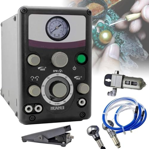 ZHPPED Kit Macchina per incidere pneumatica per Gioielli, 400-8000 Giri/min. velocità Regolabile Manipolo Pneumatico per bulino a Doppia Testa Micro incisore per Metallo Oro Argento,220V