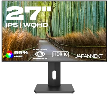 JAPANNEXT Monitor 27 IPS Frameless WQHD (2560x1140) | HDR | Altura e inclinación Ajustable (HSP) Altavoces Integrados VESA | Flicker Free G-Sync/FreeSync | Garantía de 2 años | JN-27IPS4FLWQHDR-HSP