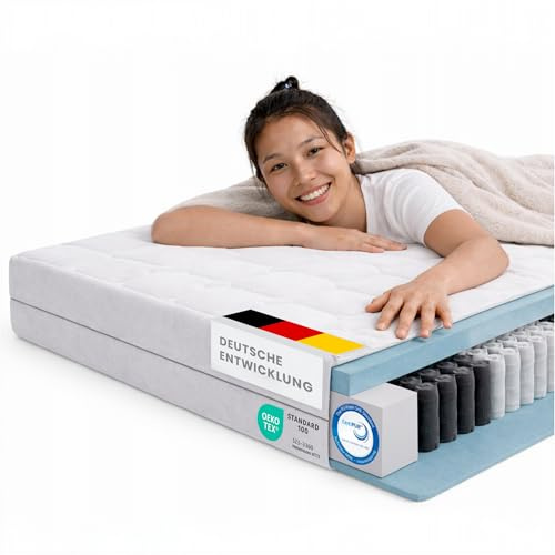 BMM Ortho Medic Plus Matratze 180x200 H3 – Taschenfederkernmatratze 7 Zonen, 25 cm Höhe, rückenschonend bei Rückenschmerzen, Öko-Tex, Deutsche Entwicklung