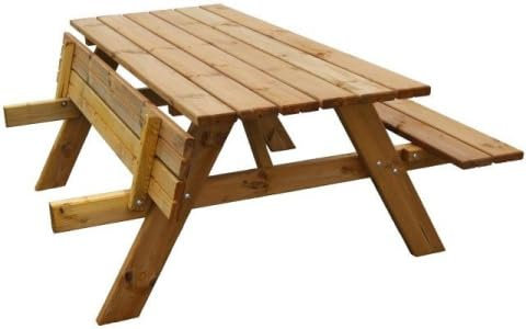 Wood&Play Table de Pique-Nique - Facile à Monter - Meubles d'extérieur Stables et Robustes - Excellente Finition - Spacieuse et Confortable - 180x156cm, Plateau de 42 mm d'épaisseur