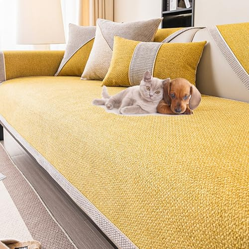KCCRHIN Couchbezug 1/2/3/4 Sitzer Aus Baumwolle Und Leinen rutschfest Sofabezug Dicker Couchbezug Sofaschoner Sofabezug Ecksofa L Form Sofa Überzug Für Alle Jahreszeiten,B,70 * 210CM