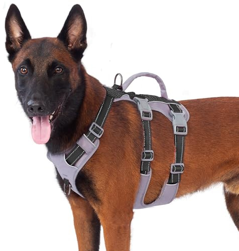 Huntboo Reflective Dog Harness with Handle, Escape Proof, No Slip, Breathable, Lightweight, Adjustable Lift Harness for Small, Medium, and Large Dogs Walking, Training, and Running Gear(Black,L)