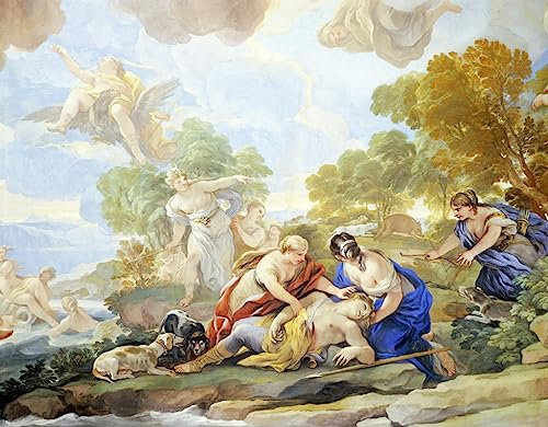 MHFFDYIV Berühmte Gemälde Moderne Kunst Wandbild Ölgemälde Kunstdruck Tod von Adonis Detail des Freskenzyklus im Spiegelsaal eines berühmten Künstlers Kunst Poster für Schlafzimmer Home Decor 60x90cm