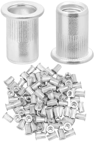 QWORK® 100 Piezas Tuercas Remachables M8, Tuercas De Cabeza Plana, Aleación De Aluminio, Remaches Roscados, Para Fijar Muebles, Decoraciones, Artesanías