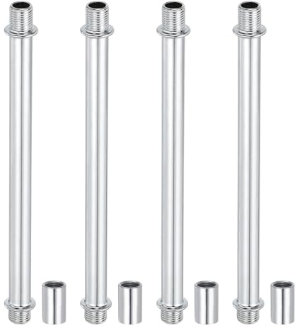 PATIKIL Gerades Rohr-Lampen-Stiel-Set, Lampenstiel 4 Stück M10 Kohlenstoffstahl 150mm (5,91) lang Doppelseitiges Gewinderohr mit Kupplungsmutterhülse für Kronleuchter, Silberton