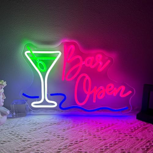PILOYINDE Bar Open Neon Schild Cocktail Led schild für die Bardekoration Bar Open Leuchtreklame Cocktail Neonlichter für Partys Bardekoration