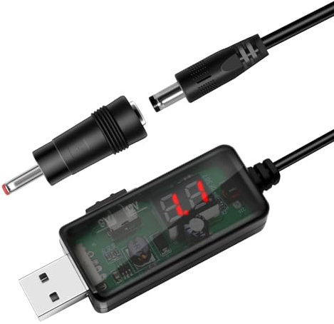 Adapterkabel USB 5 V auf 9 V/12 V mit DC 5,5 x 2,1 mm und 3,5 x 1,35 mm - Step-up 1,5 A LED-Display