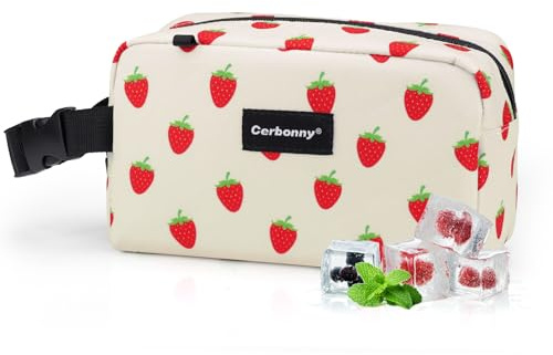 Cerbonny Small Cooler Bag, Freezable Lunch Bag with Ice Packs, Strawberries | Mini cool bag, perfect for office, school & travel. Great for yogurt, fruit snacks and drinks.