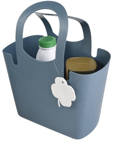 Reusable Tote Shopping Carry All Bag Basket Bucket Travel Foldable Shopping Bags Plastic Large Handles Strong Multipurpose for Laundry Beach Storage Flexible (Blue, Small)