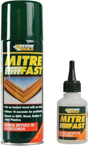 Mitre Fast Adhesive Kit, 50g Superglue and 200ml Activator, 10-Second Bond for Wood Rubber Plastic and MDF - Set of 1