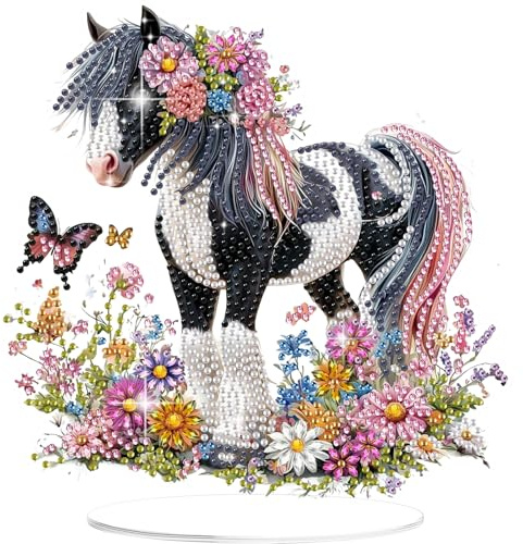 GHHKUD Pferd Diamond Painting Desktop Deko für Erwachsene Kinder, Tiere Diamond Painting Tischdekoration, 5D Diamant Painting Bilder Kits, DIY Diamant-Malerei Deko für den Schreibtisch, Box Paket