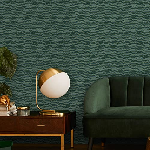 FUNLIFE - Papel pintado de estilo geometría minimalista – Papel pintado adhesivo con motivos geométricos – Hexágono verde oscuro 40 x 250 cm
