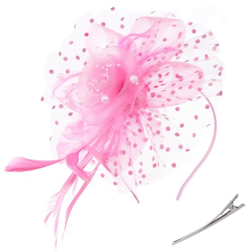 AOWVUTS Fascinator Chapeau Plume Mariage Dames Day Bandeau et Clip Fascinator Chapeau Fleur Maille Plume Dentelle avec Barrett Chapeaus Fascinateur Voile Cocktail Tea Party Chapeaus pour Femme (E, Un)