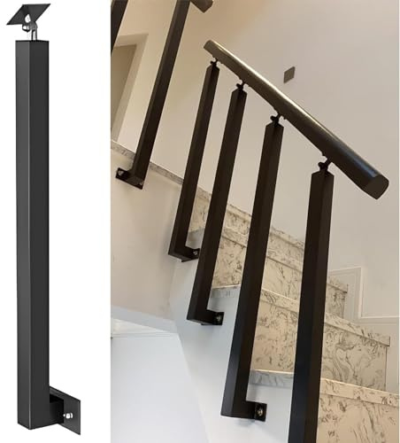 Barandilla de terraza negra para uso en interiores y exteriores, paquete de 5 con tornillos y soportes planos, perfecto para hoteles, balcones y patios