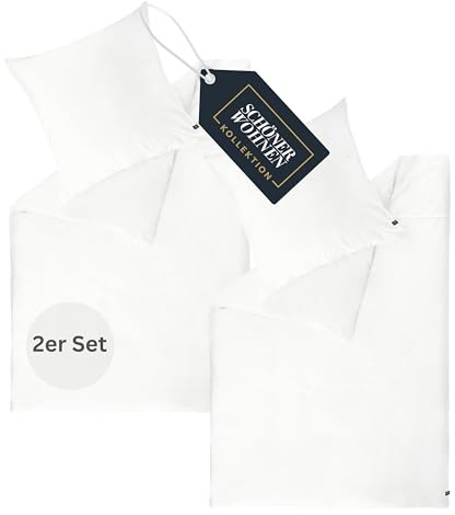 Schöner Wohnen, biancheria da letto in raso, 140 x 200 cm, in cotone bianco, set di biancheria da letto di lusso, 4 pezzi, morbido e traspirante, composto da 2 copripiumini e 2 federe da 70 x 90 cm