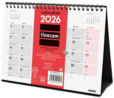 Finocam – Calendrier de bureau pour noter 2026 1 Mois par page Janvier – Décembre 2026 (12 mois) | Calendrier 2026 | Planificateur mensuel Neutre – Français