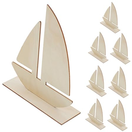 Gatuida 8pcs DIY Wooden Sailboat Craft Kits with Clay Baseboards and Molds Unfinished Blank Model for Ocean Themed Home Decor and Interactive Painting Projects