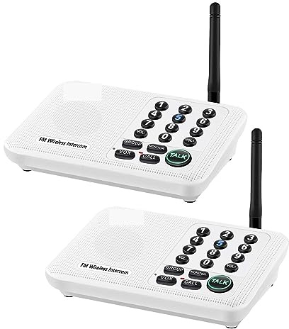Wireless Intercom, One Piece 5820Feet Range FM Wireless Home Intercom System for House Business Office Room to Room Communication Intercom System(WL666-2WH)