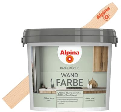 Alpina Bad & Küche Wand-Farbe Silberfarn 2,5 Liter mit gratis Rührholz