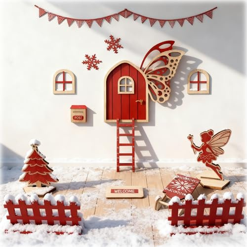 MooDvsaWw Wichteltür Komplettset Weihnachten Wichtel Set Zubehör Deko | Mit Zubehör & Deko, magische Feentür Welt für Kinder und Familie, zauberhafte Weihnachtsdekoration