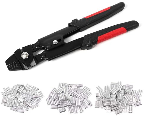 Pinza crimpatrice da pesca, strumento per funi metalliche, resistente, in acciaio inox, con 180 manicotti, strumento professionale di crimpatura