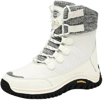 BIBOKAOKE Stivali invernali da donna, antiscivolo, caldi, imbottiti, impermeabili, a gambo corto, da donna, comodi, per attività all'aria aperta, con plateau, Stile Y01 Beige, 36 EU