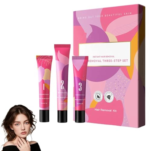 Aurlux hårborttagningskräm för ansiktet, hårborttagningstrilogi-kit med kräm och utjämnande gel och återfuktningslotion, mild formula för all hud,1PCS