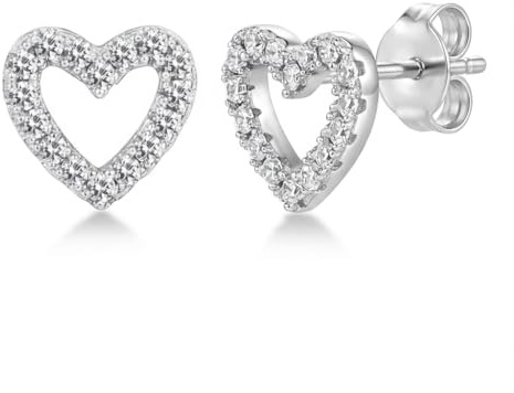 IOQCZQOI Silver Heart Stud Earrings for Women - Silver Heart Shaped Jewelry, Sparkling Cubic Zirconia Small Studs, Perfect Anniversary Birthday Gift for Her, Hypoallergenic