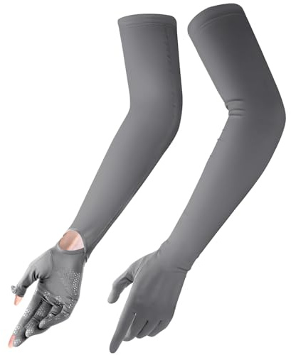 GUIZIYAO Guantes De Protección UV, Guantes Largos De Conducción, Dedos Completos, Mangas Para Brazos Protección Sol Para Conducción, Ciclismo, Senderismo, Pesca, Gris