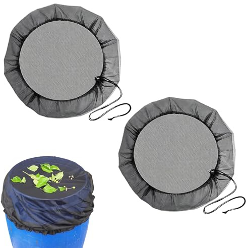 2PCS Water Butt Cover Mesh, 95 CM Waterbutt Lids Only, Rain Barrel Net Cover with Drawstring, Water Butt Treatment, Garden Rain Catcher, Adjustable 95 cm Mesh Cover for Outdoor Water Collection, Black