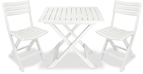 Qnhdfrt 3-TLG. Bistro-Set klappbar Kunststoff Weiß, Gartenmöbel Set für Balkon und Terrasse, Klapptisch mit 2 Klappstühlen, platzsparende Essgruppe, 79x72x70 cm