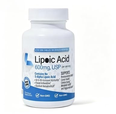 Ácido R-alfa lipoico estabilizado ((Verdadero)) 600 mg por porción [[Alta potencia y hasta 40 veces mayor absorción]]- Cápsulas a base de plantas, sin OGM