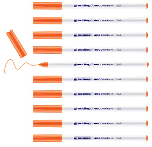 edding 4600 Textilstift - neon-orange - 10 Stück - Rundspitze 1 mm - Textilstifte waschmaschinenfest (60 °C) zum Stoff bemalen - Stoffmalstift