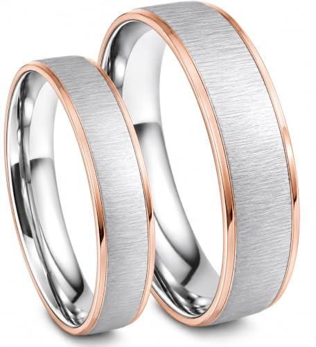 Everstone Anillo de bodas anillo de pareja Anillos de compromiso Titanio oro rosa Tamaño: 7-37