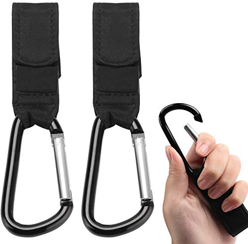 Baby Bag Clips Buggies Clips - Hook Your Shopping & Bags Safely on Your Pushchair or Stroller Clips. Pushchairs Clip Black, 2 Pack
