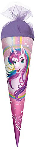 ROTH Geschenk-Schultüte Einhornportrait 35 cm klein - rund Tüllverschluss - Zuckertüte Einhorn