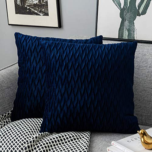 Yamonic Kissenbezüge Set Samt Soft Solid Dekorative Kissen Fall für Sofa Schlafzimmer 50cmx50cm 2er Pack für Couch Bett Sofa Stuhl Schlafzimmer Wohnzimmer, Navy blau