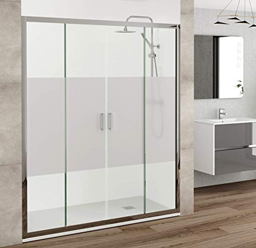 Becrisa Mampara de Ducha Frontal Doble Puerta Corredera 2 Fijos + 2 Puerta con Apertura Central - Vidrio Templado de 5mm y Perfilería en Aluminio Cromo - Altura 190cm - Ancho Ajustable (150 cm)