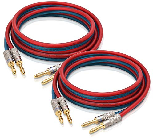 AutCreation Speaker Cable Wire with Banana Plugs,14 AWG HiFi Pure Copper Speaker Wire,99.9% OFC Stranded Copper Wire,Gold Plated Banana Tip Plugs,Red/Blue (1.5M(4.9ft))