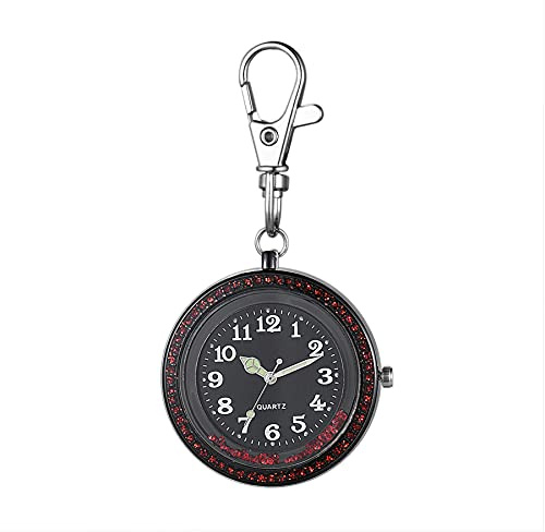 JewelryWe Taschenuhr mit Karabiner Schlüsselanhänger Quarz Analog Uhr Leuchtende Quarzuhr für Ärzte Krankenschwestern Sanitäter Köche Rot Rosa