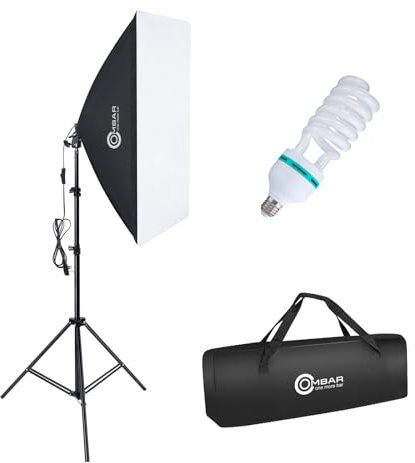 OMBAR Softbox - Set Dotografico per Studio Fotografico, 50 x 70 cm, Professionale, con 135 W, 5500 K, Lampada Diurna E27 e Borsa per il Trasporto per Ritratti da Studio, Foto di Moda