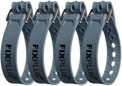 Fixplus FB35 Fixplus-Strap 4-pack – spännrem för säkring, fastsättning, buntning och fastturning, tillverkad av specialplast med aluminiumspänne, 35 cm x 2,4 cm (mörkgrå)