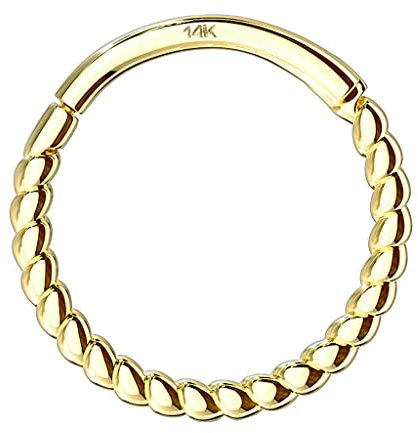 Piercingfaktor 585 Gold Segment Clicker Scharnier Ring Piercing Septum Tragus Helix Nase Nasenring Nasenpiercing Ohr Daith Geflochten Gelbgold 12mm x 6mm,