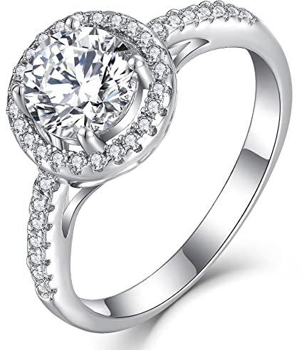 YL 925 Sterling Silber Schliff 5A Runder Zirkonia Verlobungsring Hochzeit Versprechen Ring für Damen Braut(Größe 62)